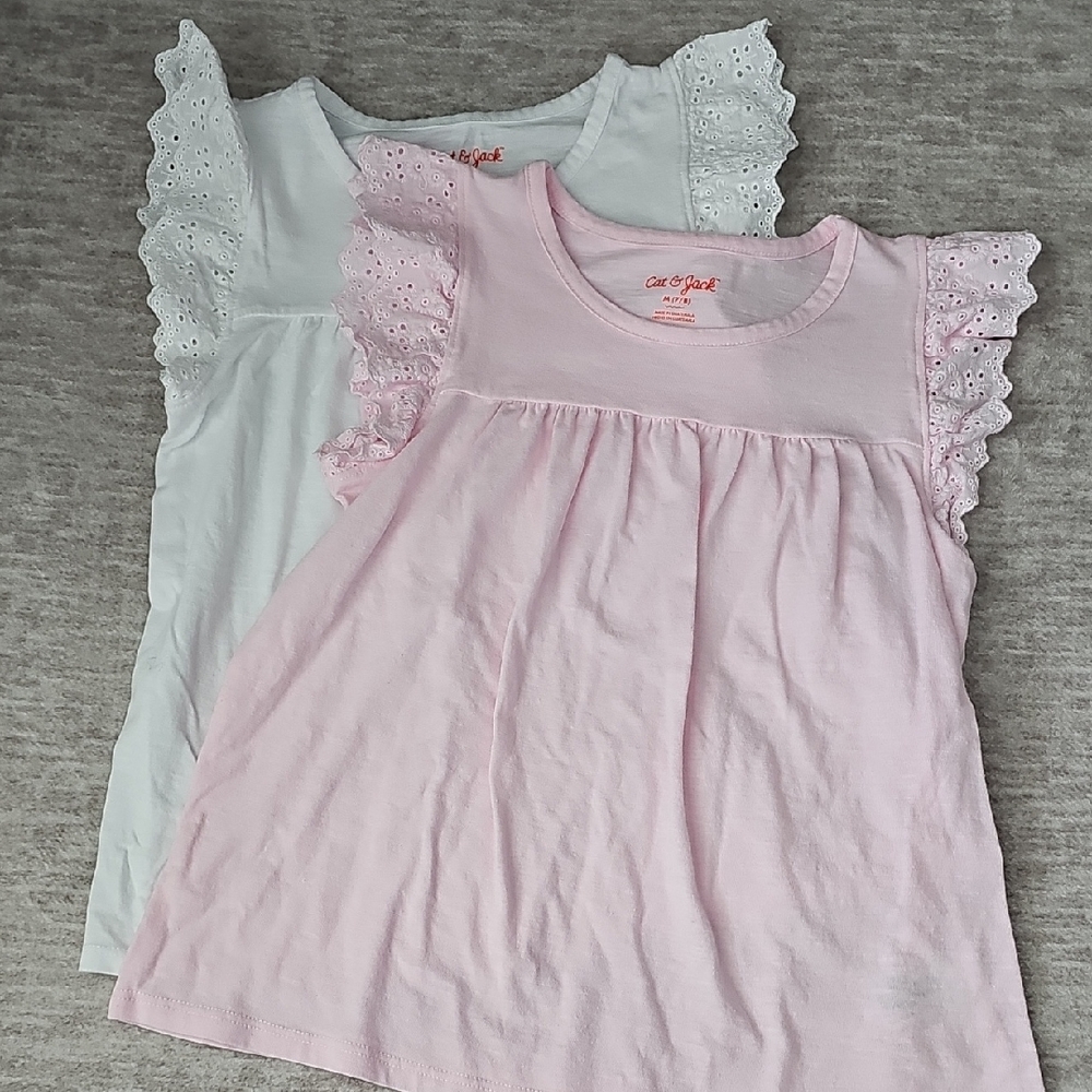 Cat & Jack Pink and White Eyelet Ruffle Sleeve Tank Top Set